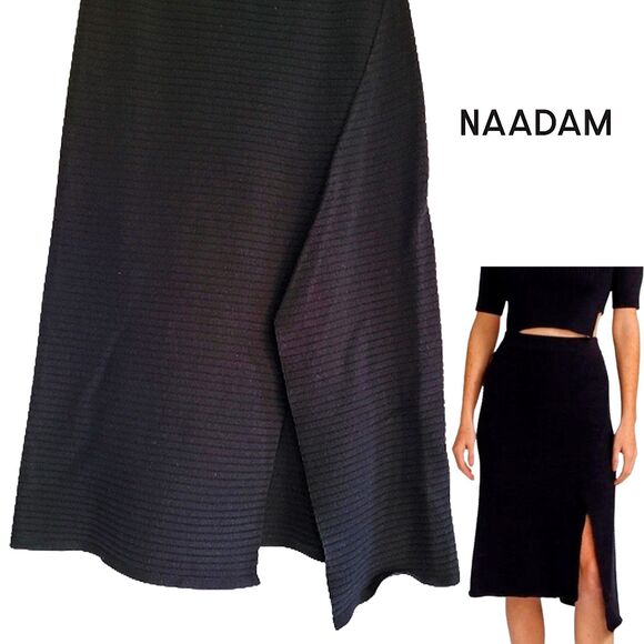 NAADAM NEW Asymmetrical Silk/Cashmere Rib Slit Midi Knit Skirt M - Picture 2 of 12